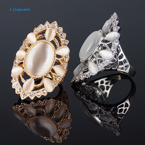 Lilyscent Wanita/'s Fashion Besar Elips Opal Berlian Imitasi Hollow Dekorasi Pesta Cincin Hadiah Perhiasan