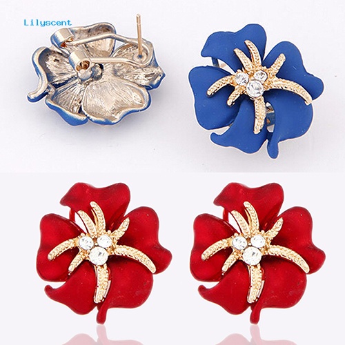 Lilyscent Wanita Elegan Bunga Bintang Laut Pesona Berlian Imitasi Ear Studs Fashion Earrings Hadiah