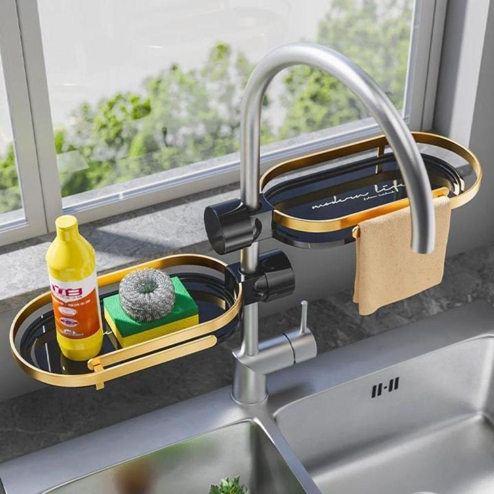 [Elegan] Rak Kran Ruang Aluminium Dapat Disesuaikan Tanpa Bor Praktis Hemat Tempat Rak Penyimpanan Spons Tempat Penyimpanan