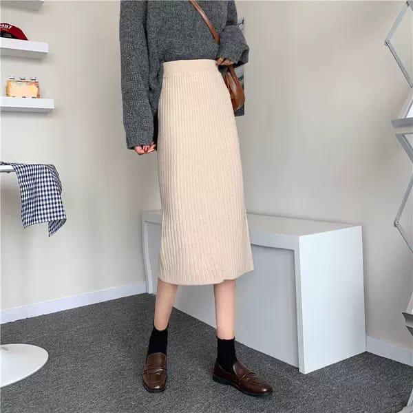 GROSIRTAS TG1694 Rok Knit Panjang Wanita Import Midi Skirt/Pleated Skirt Wanita Gaya Korean