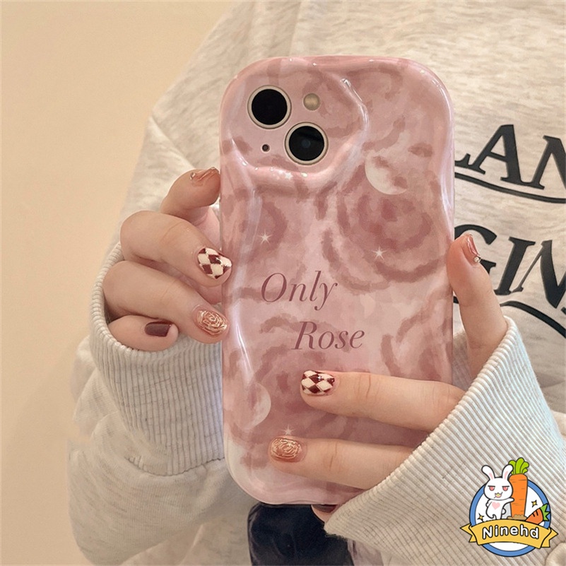 IPHONE Casing Kompatibel Untuk Iphone14 13 12 11 Pro Max X Xr Xs Max8 7 6 6s Plus SE 2020 Ins Pink Lukisan Minyak Rose Phone Case Shockproof Silikon Halus Bergelombang Soft Case Cover Pelindung