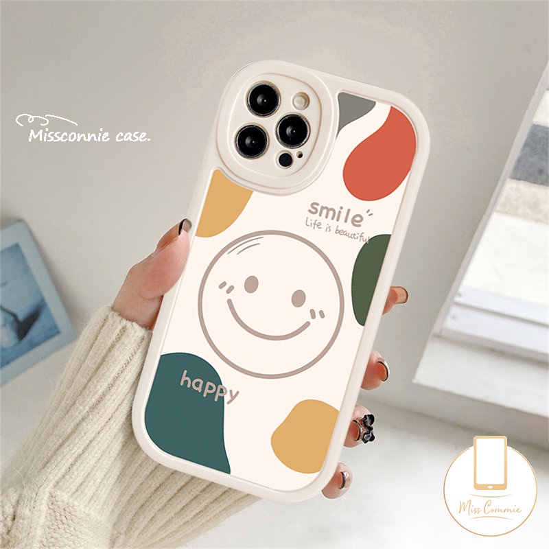 IPHONE Casing Ponsel Pasangan Kartun Sederhana Indah Bahagia Senyum Kompatibel Untuk Iphone11 12 13 14 Pro Max XR 7 8 6s 6 Plus XS Max X SE 2020 Shockproof Soft Tpu Back Cover