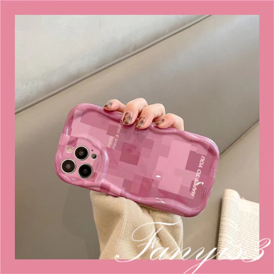 Compatible For IPhone 14 13 12 11 Pro Max X XR Xs Max 8 7 6s Plus SE 2020 Kompatibel Untuk Rose Pink Check Gelombang Casing Ponsel TPU Silicon Lembut Cover Pelindung