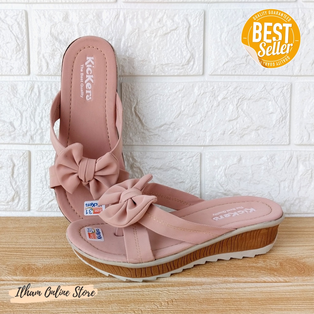 Sandal Wanita Jepit Wedges Ninndy Pita Size 26-40 Coklat