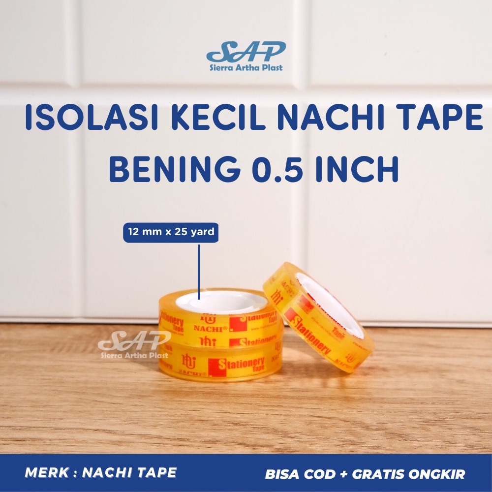 Isolasi Selotip Nachi Tape Lakban Kecil Bening 1/2 inch 12mm x 25y 25 yard