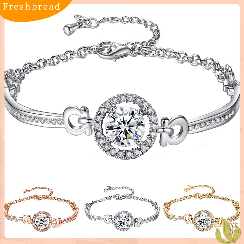 &lt; Freshbread &gt; Mewah Cubic Zirconia Bertatahkan Adjustable Rantai Gelang Bangle Wanita Perhiasan Hadiah