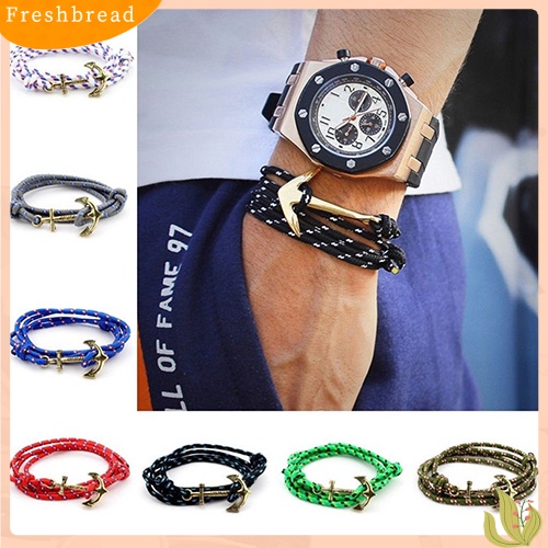 &lt; Freshbread &gt; Fashion Pria Multilayer Handmade Tali Gelang Jangkar Charms Bracelet Bangle