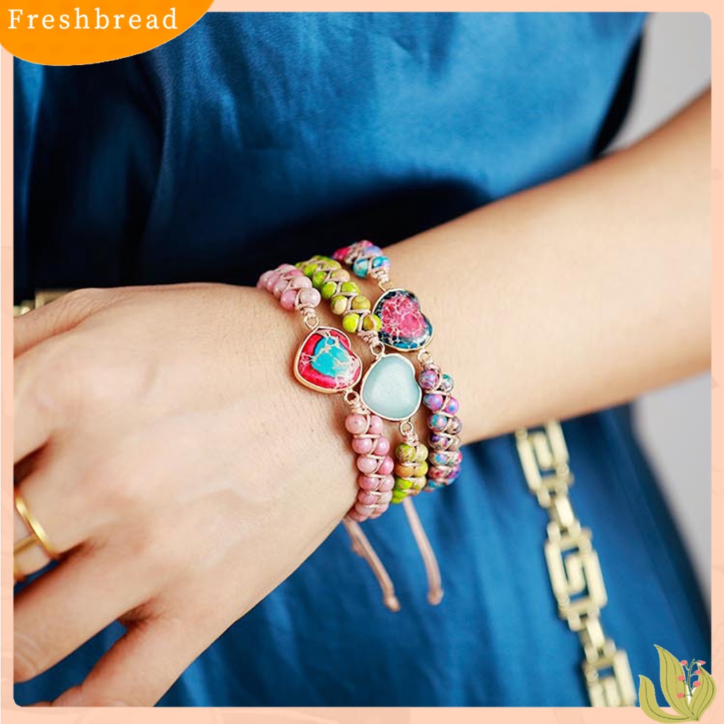 &lt; Freshbread &gt; Gelang Manik-Manik Adjustable Berbentuk Hati Manik-Manik Dua Lapis Buatan Tangan Hias Kepribadian Wanita Perhiasan Hadiah Gelang Tenun Untuk Kehidupan Sehari-Hari