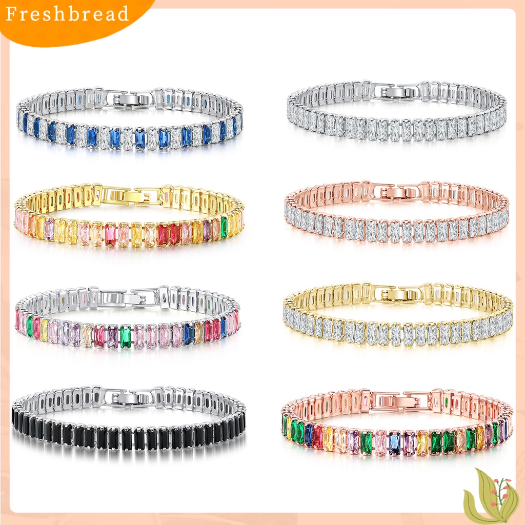 &lt; Freshbread &gt; Wanita Gelang Warna-Warni Cubic Zirconia Perhiasan Persegi Panjang Rhinestones Gelang Hadiah Ulang Tahun