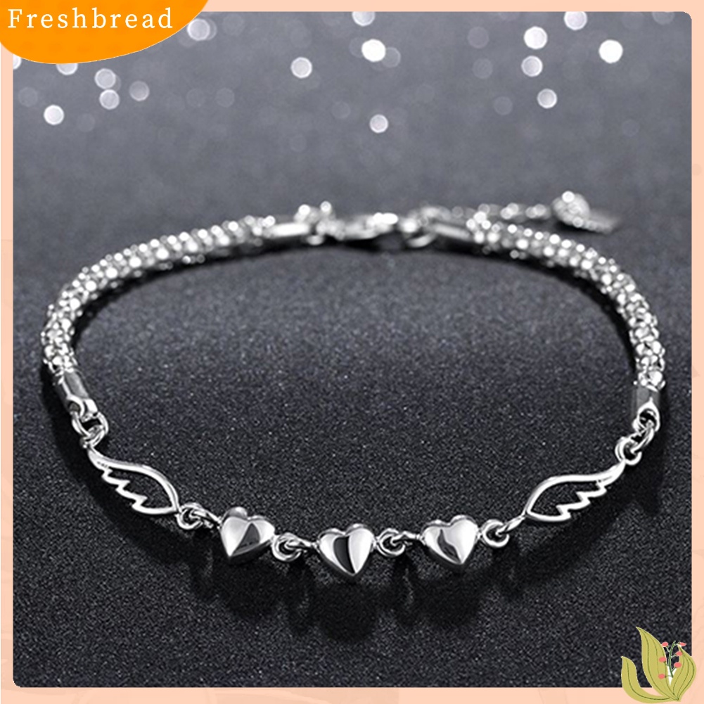 &lt; Freshbread &gt; Gelang Rantai Adjustable Pengerjaan Halus Dapat Digunakan Kembali Mewah Cinta Hati Pesona Gelang Perhiasan Perempuan