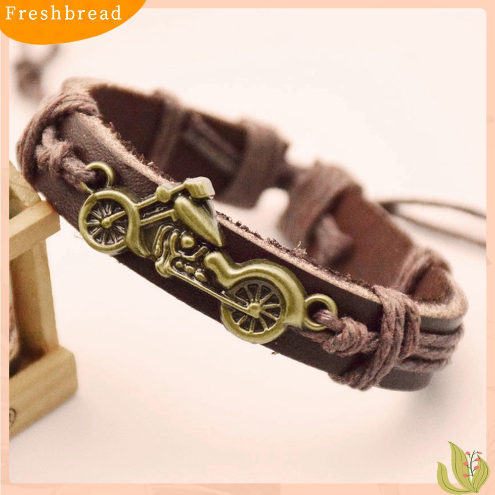 &lt; Freshbread &gt; Pria Fashion Motor Dikepang Kulit Imitasi Manset Gelang Bangle Perhiasan Hadiah