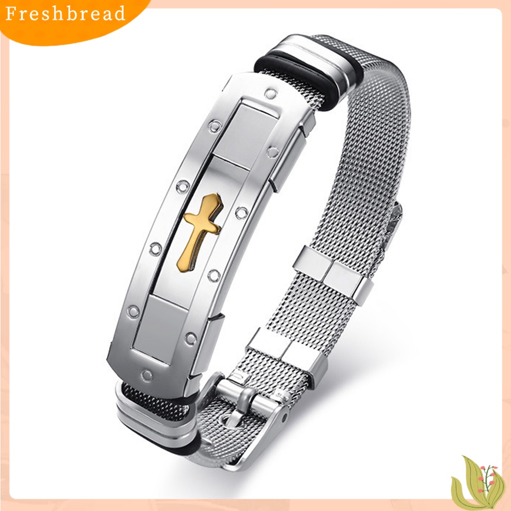 &lt; Freshbread &gt; Pria Gelang Salib Stainless Steel Indah Permukaan Halus Yang Dapat Disesuaikan Pergelangan Tangan Bangle Hadiah