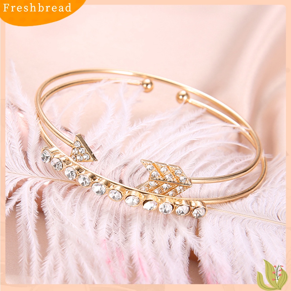 &lt; Freshbread &gt; 2Pcs/Set Mode Lingkaran Panah Berlian Imitasi Terbuka Bangle Gelang Wanita Perhiasan