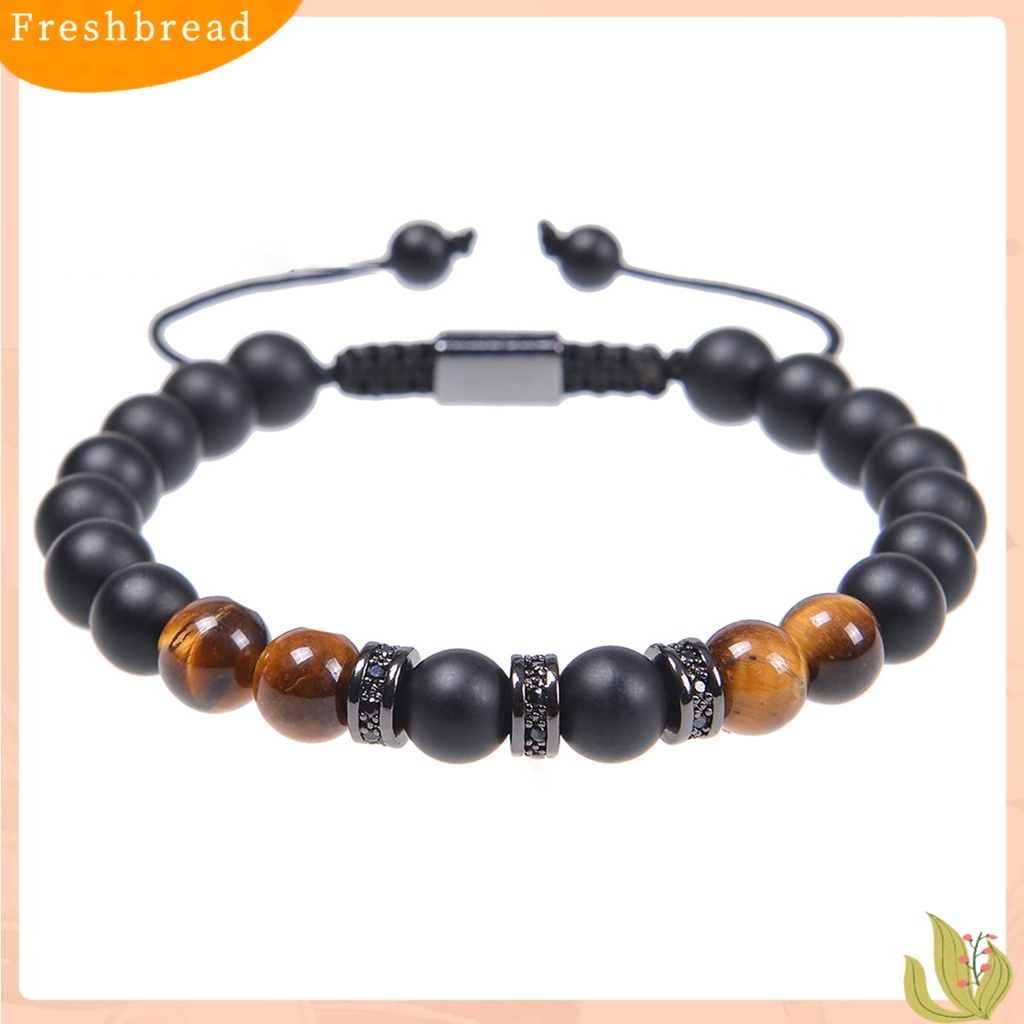 &lt; Freshbread &gt; Pria Gelang Handmade Tali Dikepang Vintage Adjustable Serut Hias Aksesori Tiger Eye Men Bracelet Aksesori Pakaian