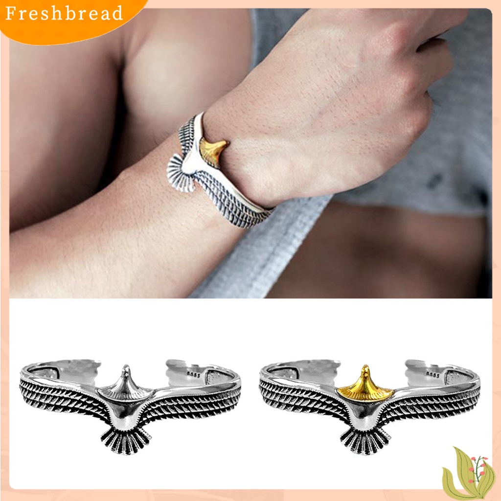 &lt; Freshbread &gt; Manset Gelang Electroplating Vintage Ukiran Pembukaan Anti-Korosif Menghias Karat-Bukti Pria Retro Elang Terbang Gelang Aksesori Pakaian