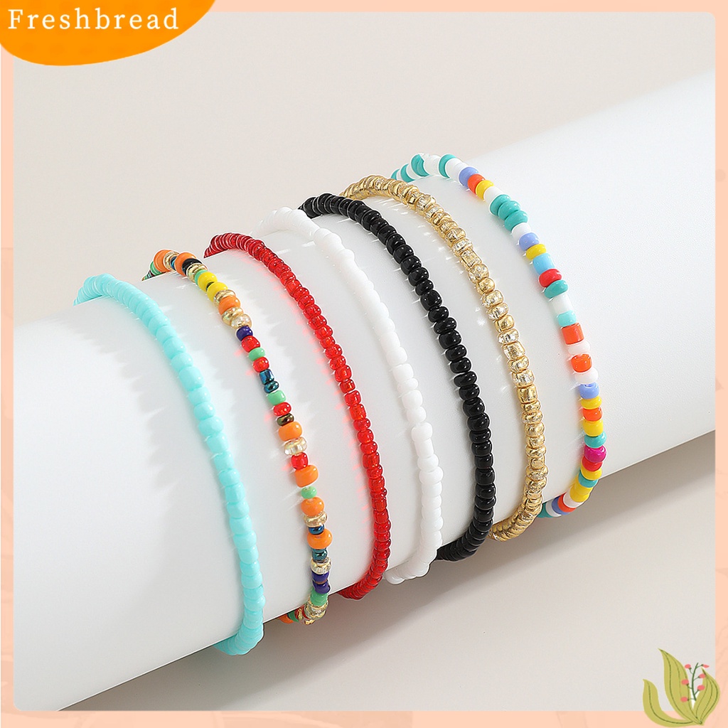 &lt; Freshbread &gt; 7Pcs Gelang Wanita Manik-Manik Perhiasan Warna-Warni Manik-Manik Warna Kontras Elastis Gelang Kaki Gelang Kaki Untuk Pantai