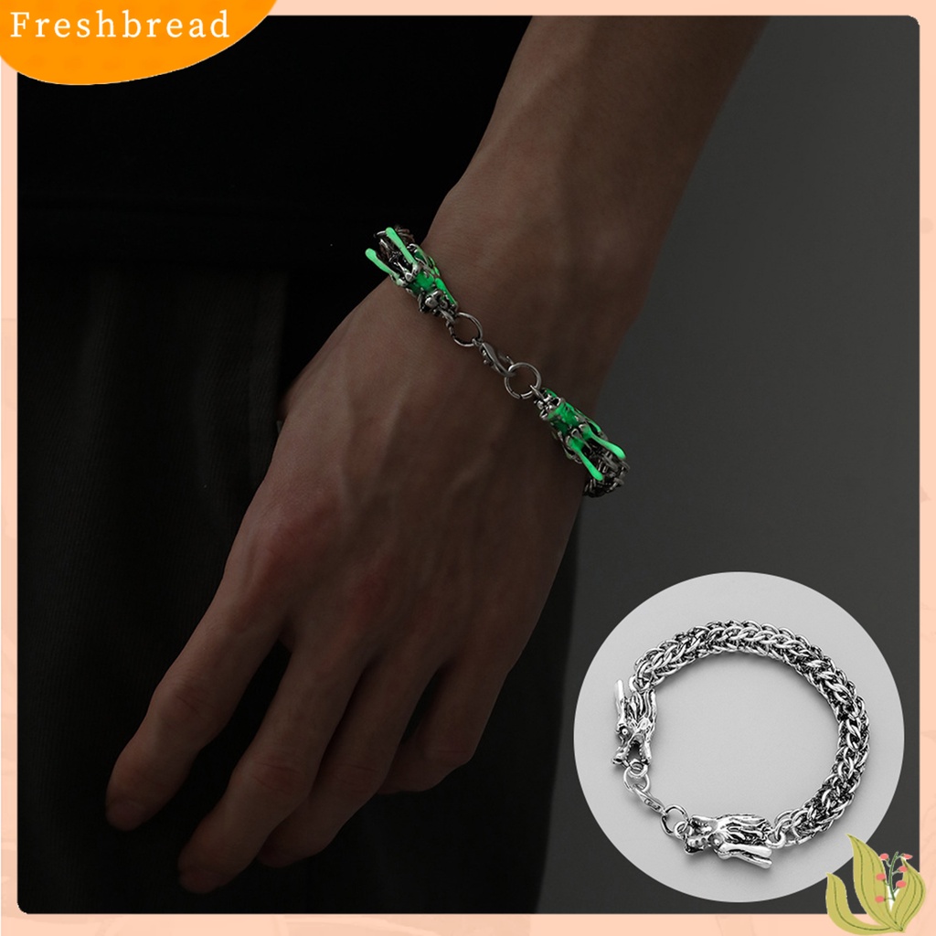 &lt; Freshbread &gt; Pria Gelang Bercahaya Naga Perhiasan Punk Vintage Rantai Tebal Bangle Hadiah Ulang Tahun