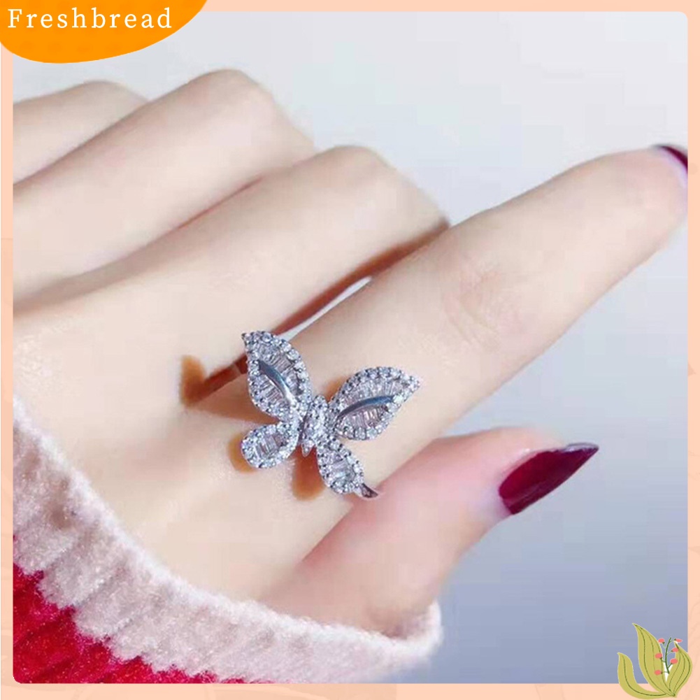 &lt; Freshbread &gt; Vintage Wanita Cubic Zirconia Hias Kupu-Kupu Jari Cincin Pesta Perhiasan Hadiah