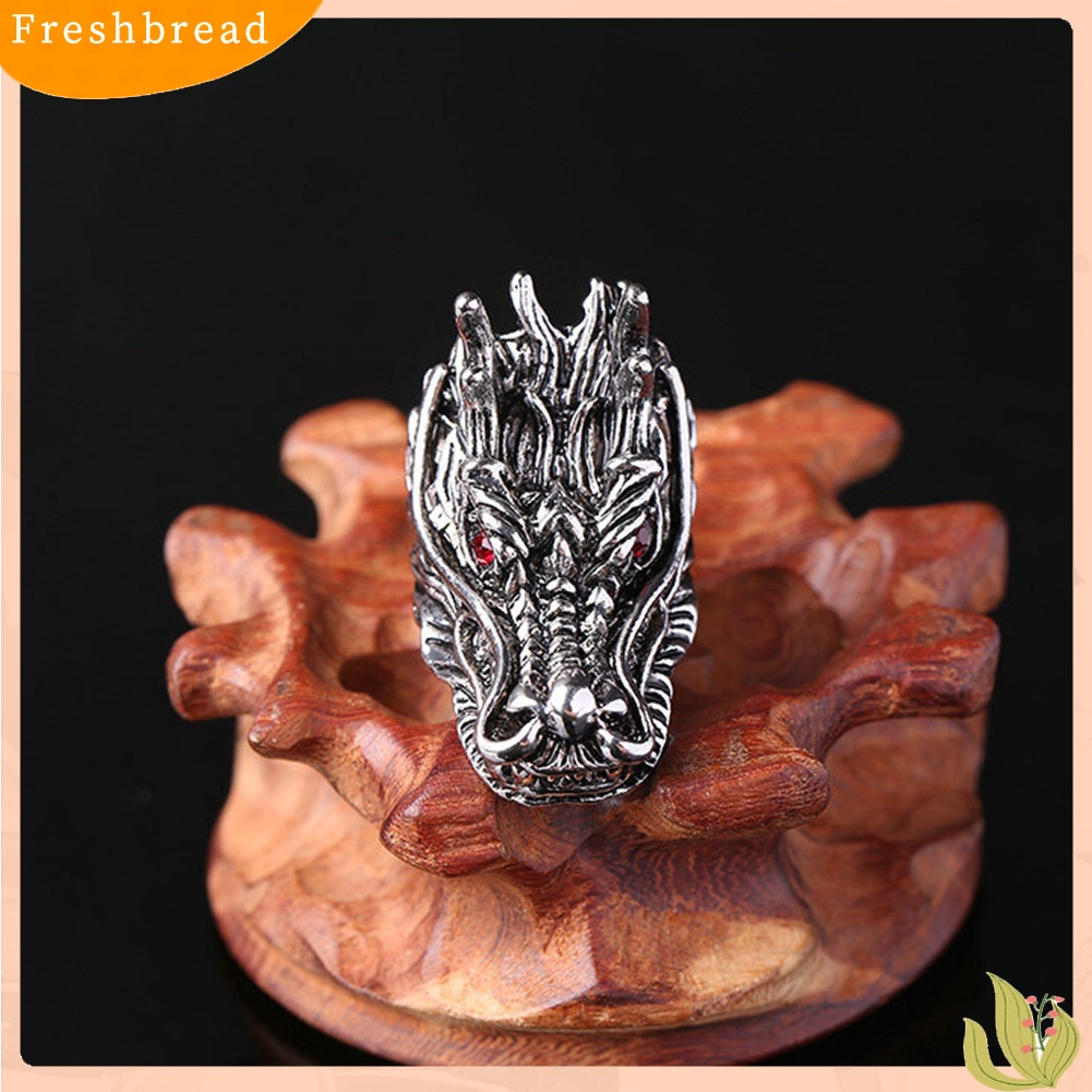 &lt; Freshbread &gt; Punk Pria Cubic Zirconia Hias Ukir Naga Kepala Jari Cincin Pesta Perhiasan Hadiah