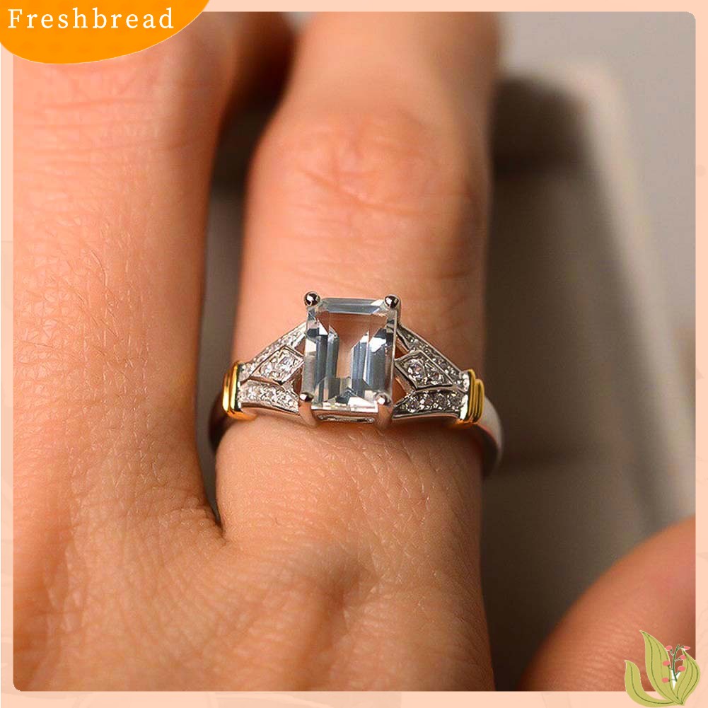 &lt; Freshbread &gt; Fashion Persegi Panjang Kubik Zirkon Berlian Imitasi Cincin Pengantin Pernikahan Pertunangan Perhiasan
