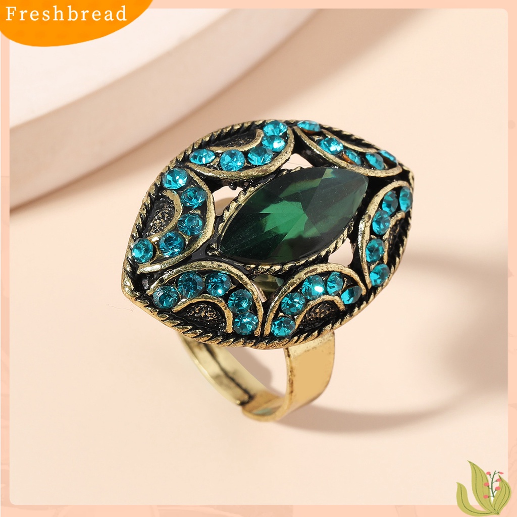&lt; Freshbread &gt; Opening Adjustable Women Ring Alloy Oval Berlian Imitasi Berlebihan Cincin Perhiasan Aksesori