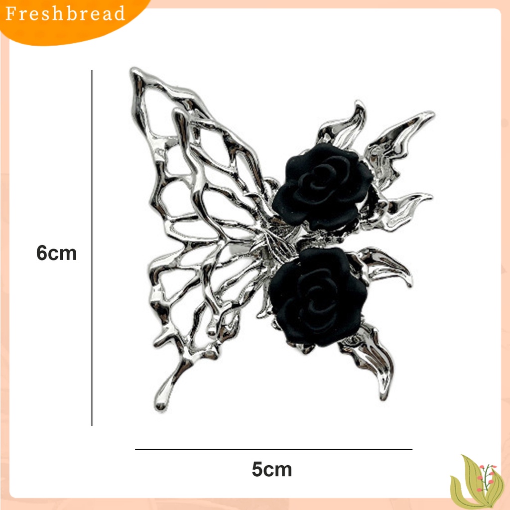 < Freshbread > Wanita Cincin Berlebihan Pembukaan Gothic Punk Tidak Teratur Hadiah Berlian Imitasi Berongga Kupu-Kupu Hitam Mawar Jari Cincin Perhiasan Fashion