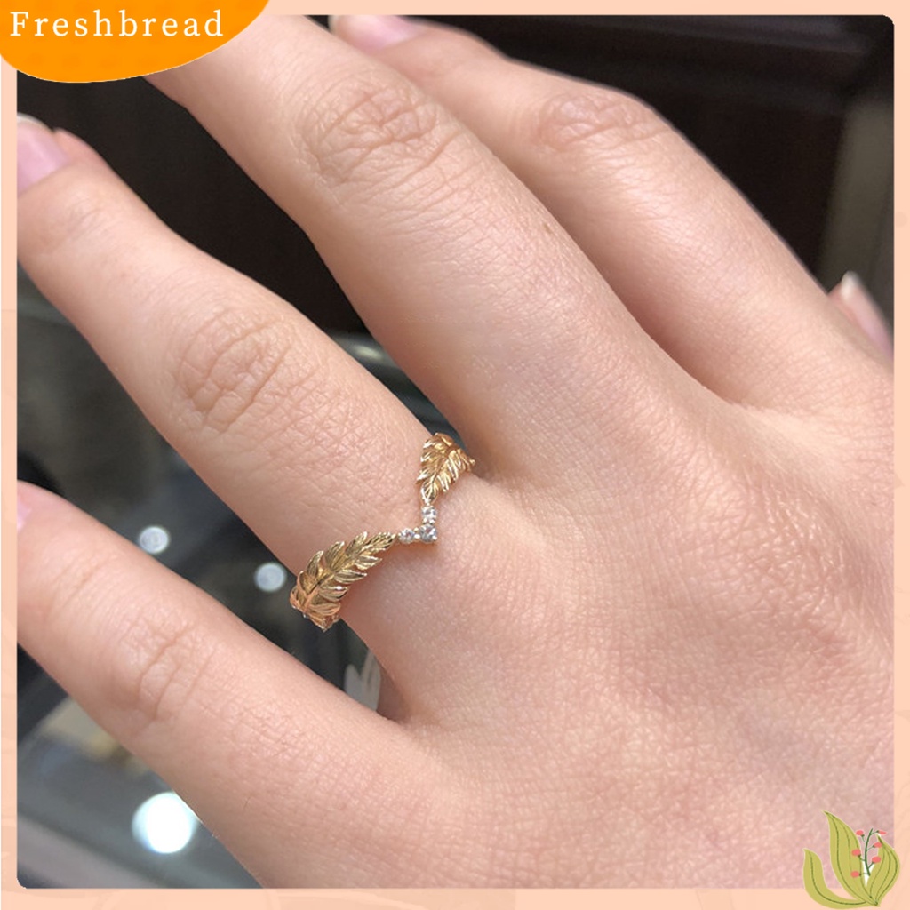 &lt; Freshbread &gt; Wanita Cincin Daun Berlian Imitasi Perhiasan Elegan Bright Luster Ring Untuk Festival