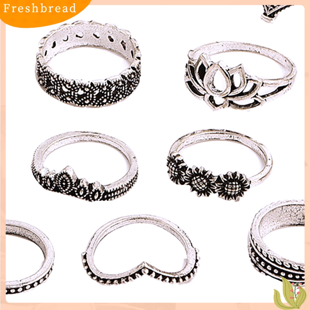 &lt; Freshbread &gt; 15Pcs/Set Wanita Berongga Lotus Bunga Matahari Geometris Faux Permata Susun Jari Cincin