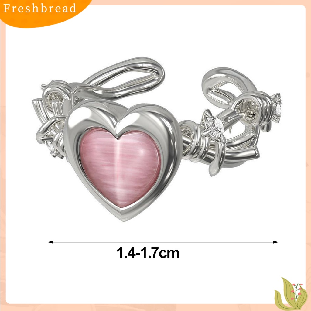 &lt; Freshbread &gt; Wanita Cincin Manis Hias Berlian Imitasi Aksesori Perhiasan Ujung Terbuka Imitasi Opal Cinta Hati Jari Telunjuk Cincin Hadiah Valentine