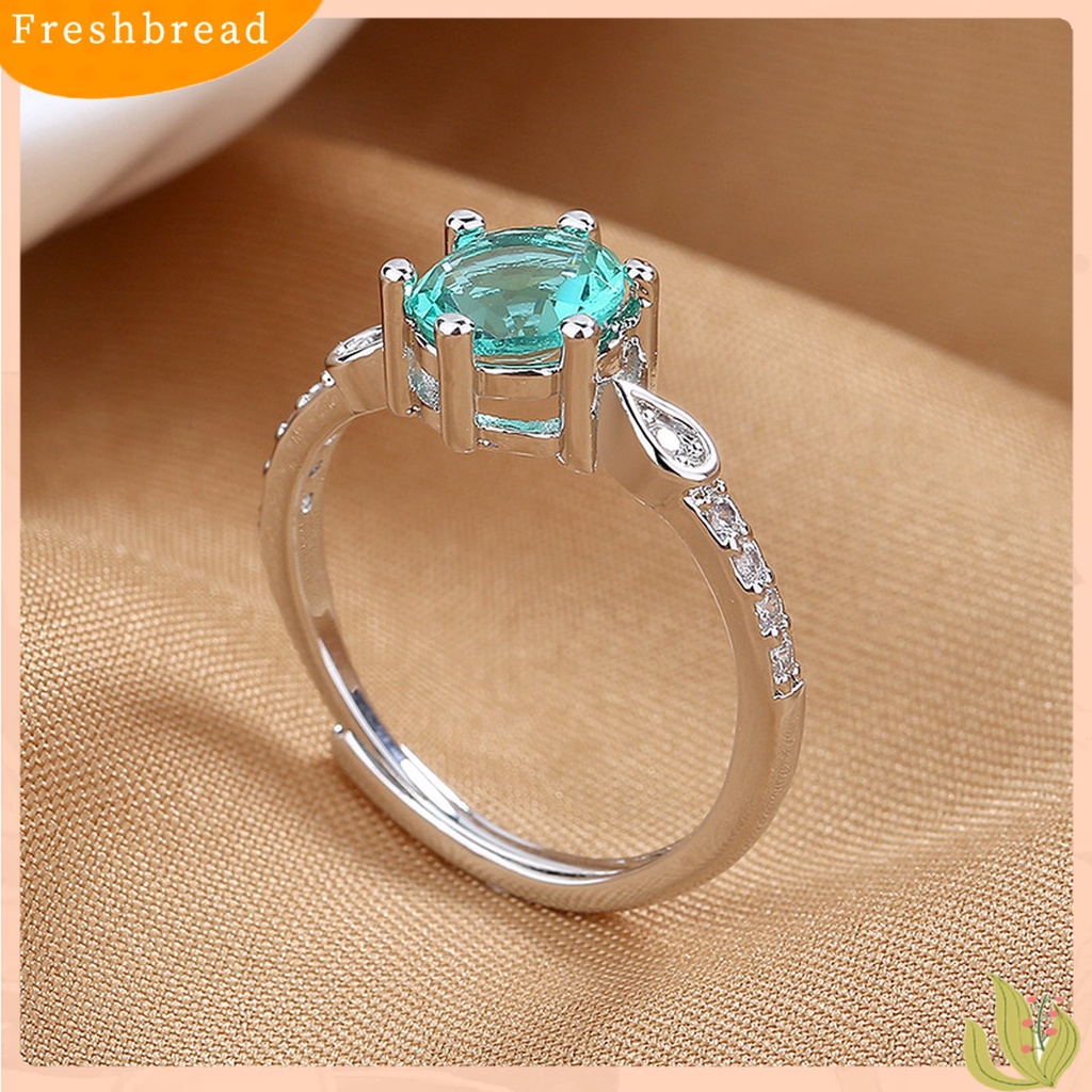 &lt; Freshbread &gt; Wanita Cincin Tetesan Air Enam Cakar Shiny Cubic Zirconia Sparkling Adjustable Opening Dress Up Hadiah Faux Gemstone Finger Ring Wedding Band Perhiasan Aksesori Fashion