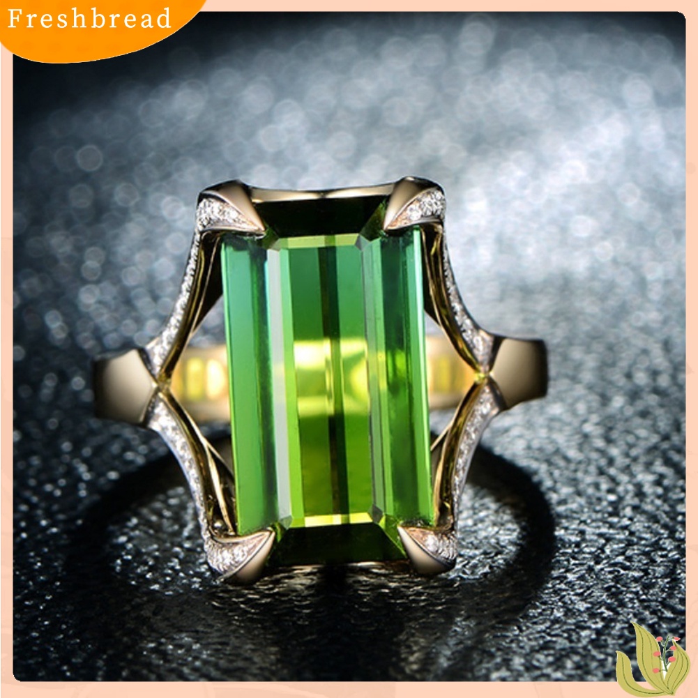 < Freshbread > Fashion Hijau Faux Gemstone Berlian Imitasi Wanita Jari Cincin Menawan Perhiasan Hadiah