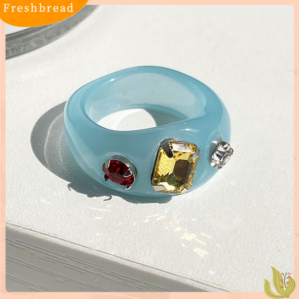 &lt; Freshbread &gt; Cincin Jari Berlian Imitasi Resin Warna Permen Simple All Match Ring Untuk Pacaran