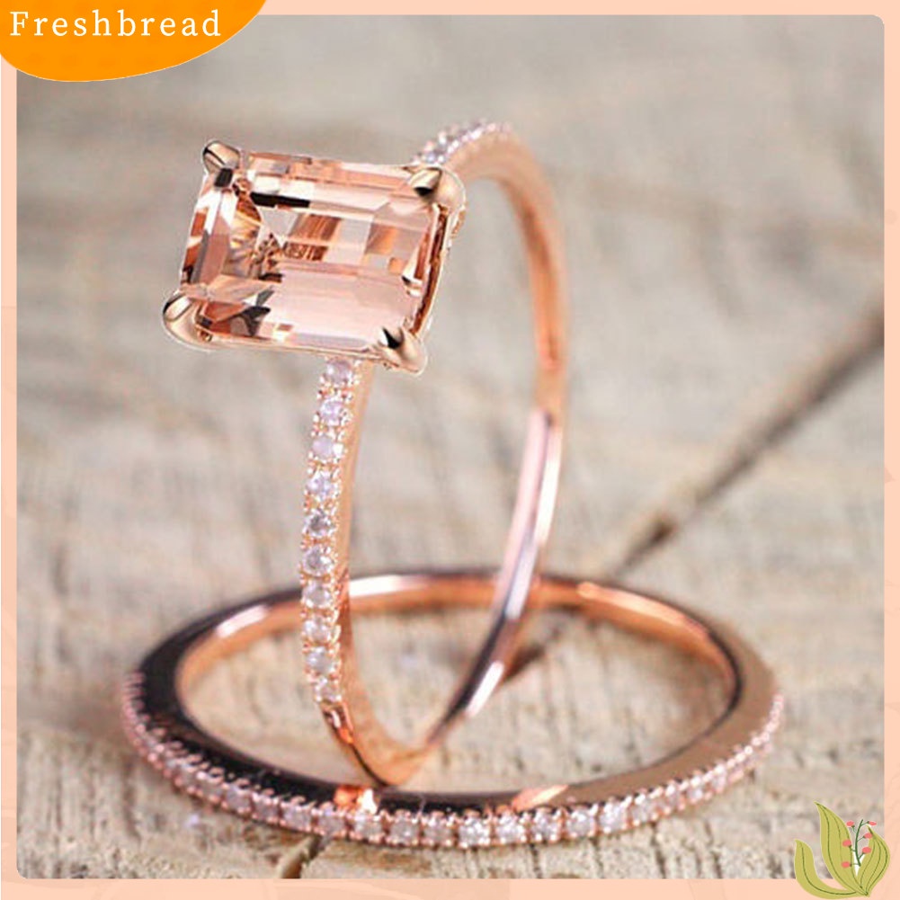 &lt; Freshbread &gt; 2 Pcs Indah Rose Gold Cincin Anniversary Wanita Perhiasan Hadiah Pesta Ulang Tahun