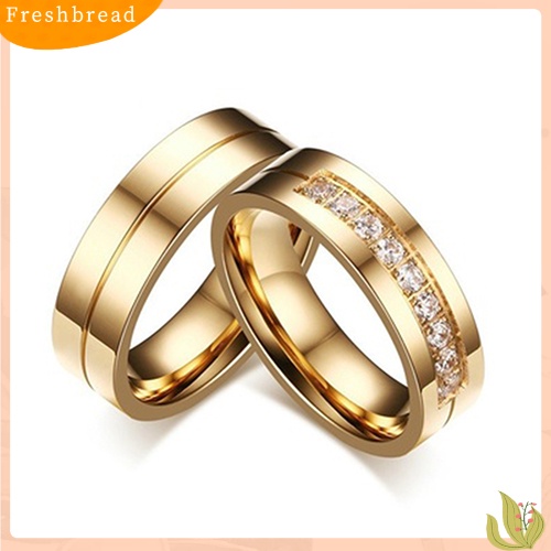 &lt; Freshbread &gt; 1Pc Fashion Titanium Steel Lover Ring Cincin Pasangan Berlapis Emas Untuk Pria Wanita