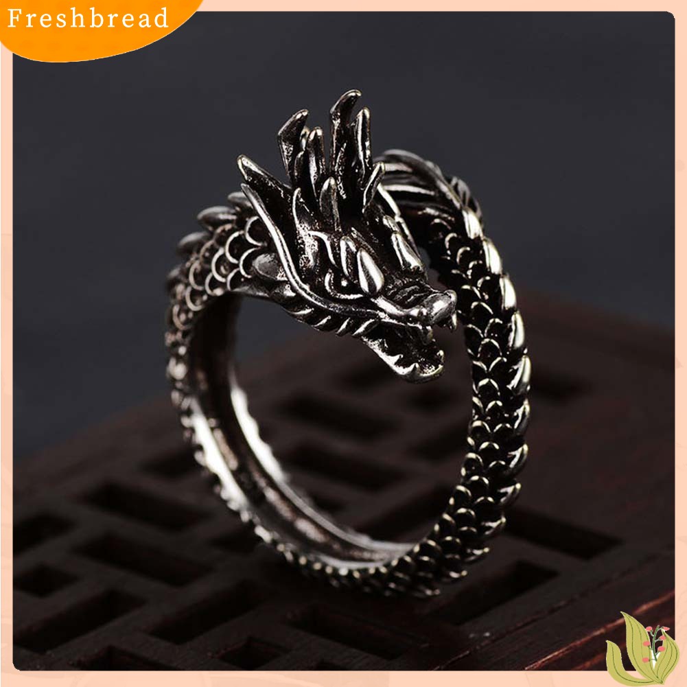 < Freshbread > Unisex Retro Naga Cina Diukir Pembukaan Yang Dapat Disesuaikan Cincin Jari Perhiasan Hadiah