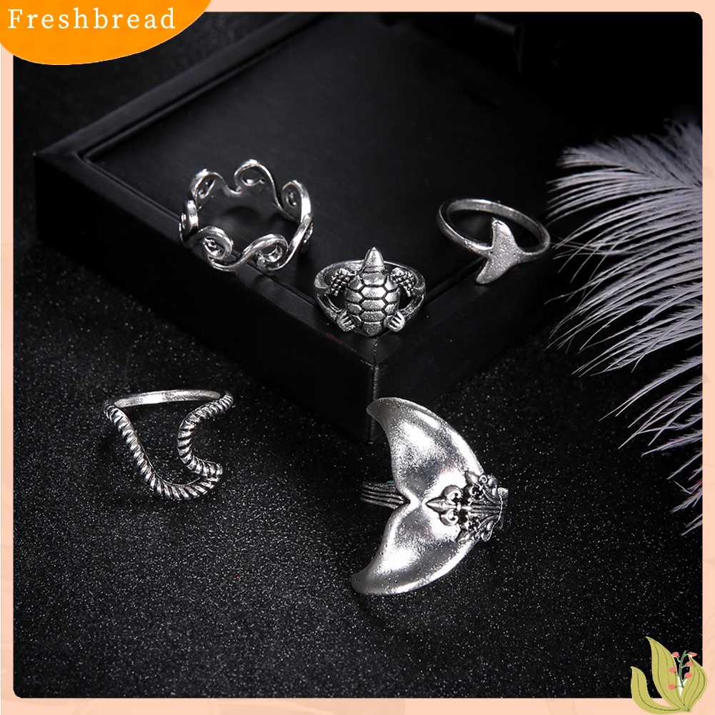 &lt; Freshbread &gt; 5Pcs/Set Boho Wanita Turtle Wave Whale Tail Knuckle Midi Jari Cincin Perhiasan