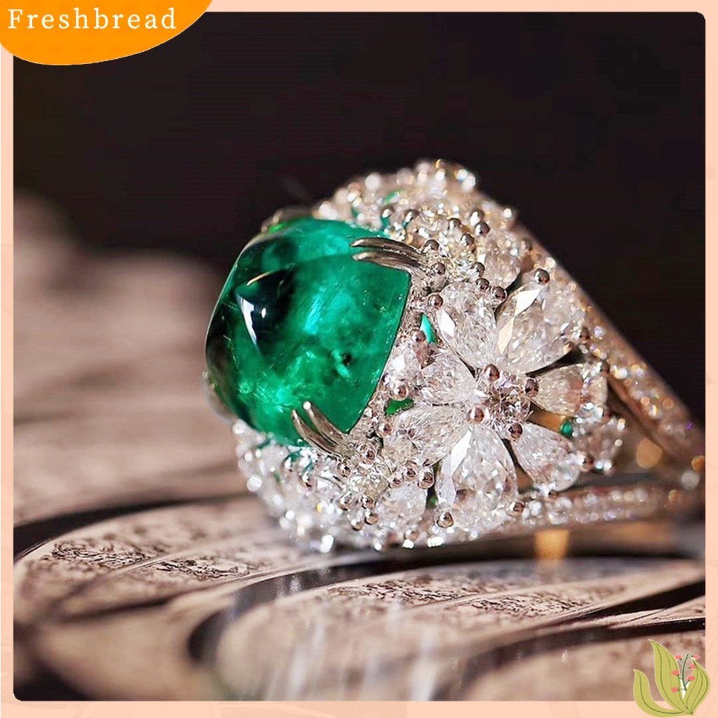 &lt; Freshbread &gt; Cincin Wanita Retro Hias Berlian Imitasi Persegi Hijau Finger Ring Untuk Anniversary