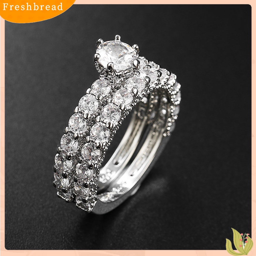 &lt; Freshbread &gt; 1pasang Cincin Wanita Full Berlian Imitasi Hias Tidak Luntur Ringan Simetris Pernikahan Circlet Untuk Ulang Tahun