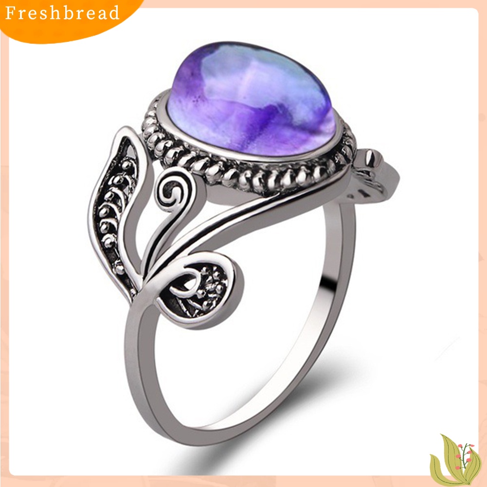 &lt; Freshbread &gt; Antik Lady Ungu Berlian Imitasi Ukir Daun Gaya Jari Cincin Pesta Perhiasan Hadiah