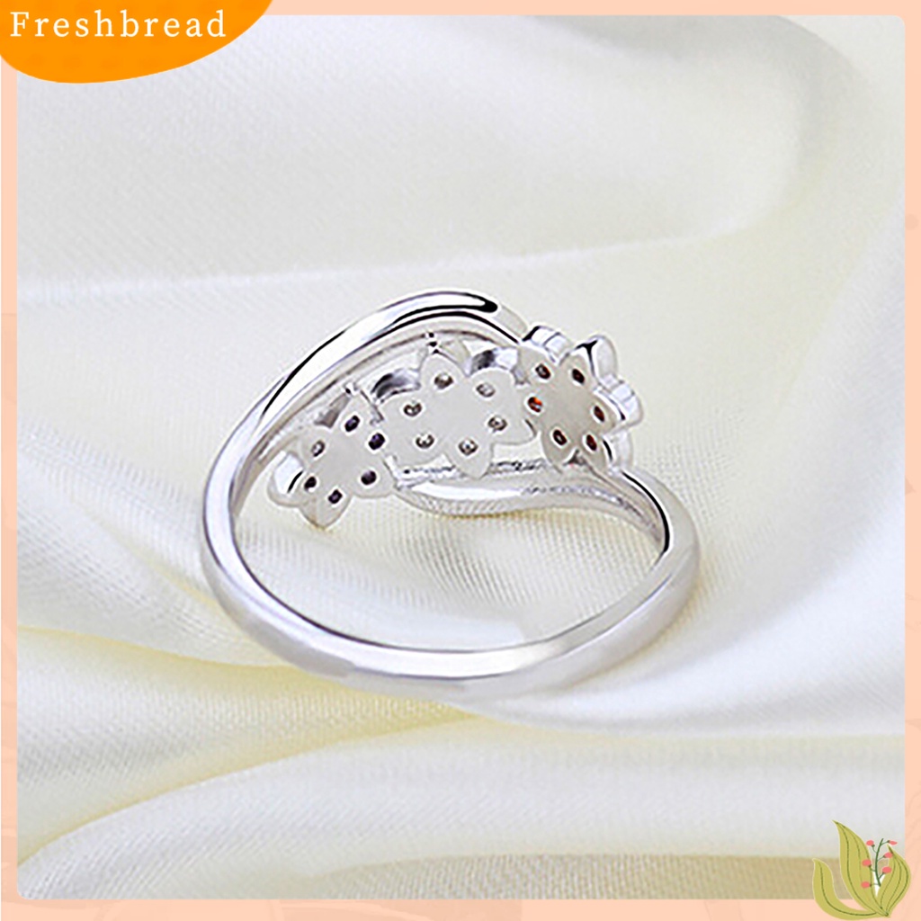 &lt; Freshbread &gt; Cincin Perak Berlapis Desain Bunga Cubic Zirconia Hias Shiny Fashion Women Ring Untuk Pernikahan