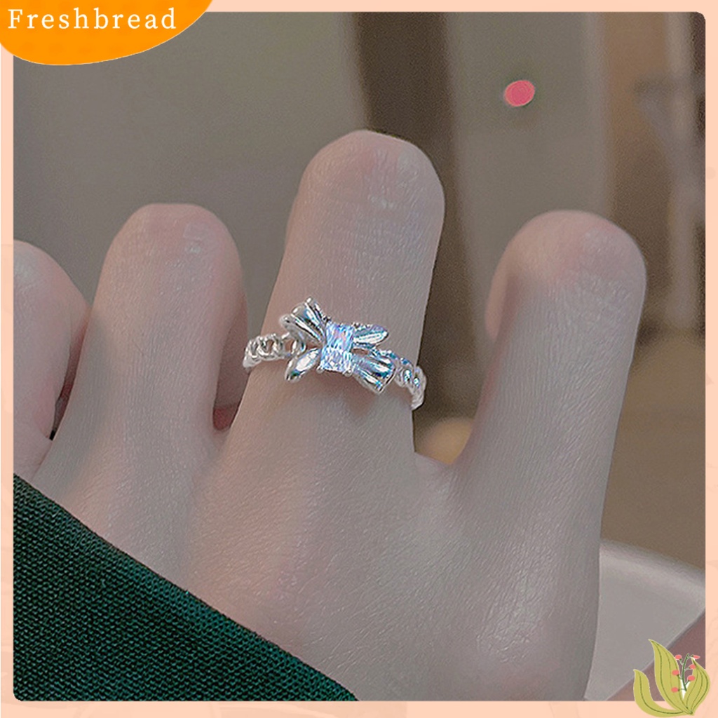 &lt; Freshbread &gt; Cincin Fashion Berlubang Hias Zirkon Bentuk Kupu-Kupu Adjustable Geometris Hias Aksesori Lady Jari Telunjuk Open Ring Untuk Kehidupan Sehari-Hari