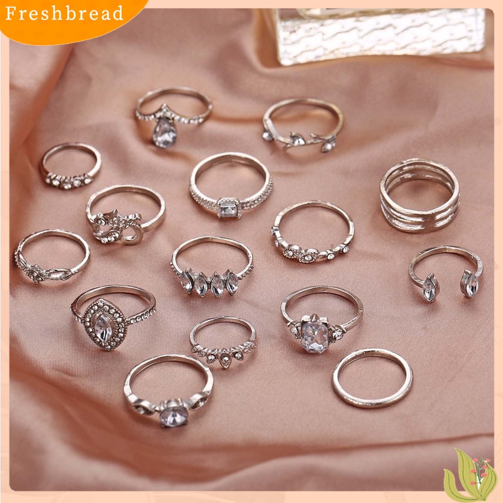 &lt; Freshbread &gt; 15Pcs/Set Cincin Jari Individualitas Kreatif Alloy Pola Berbeda Berlian Imitasi Rings Untuk Kehidupan Sehari-Hari