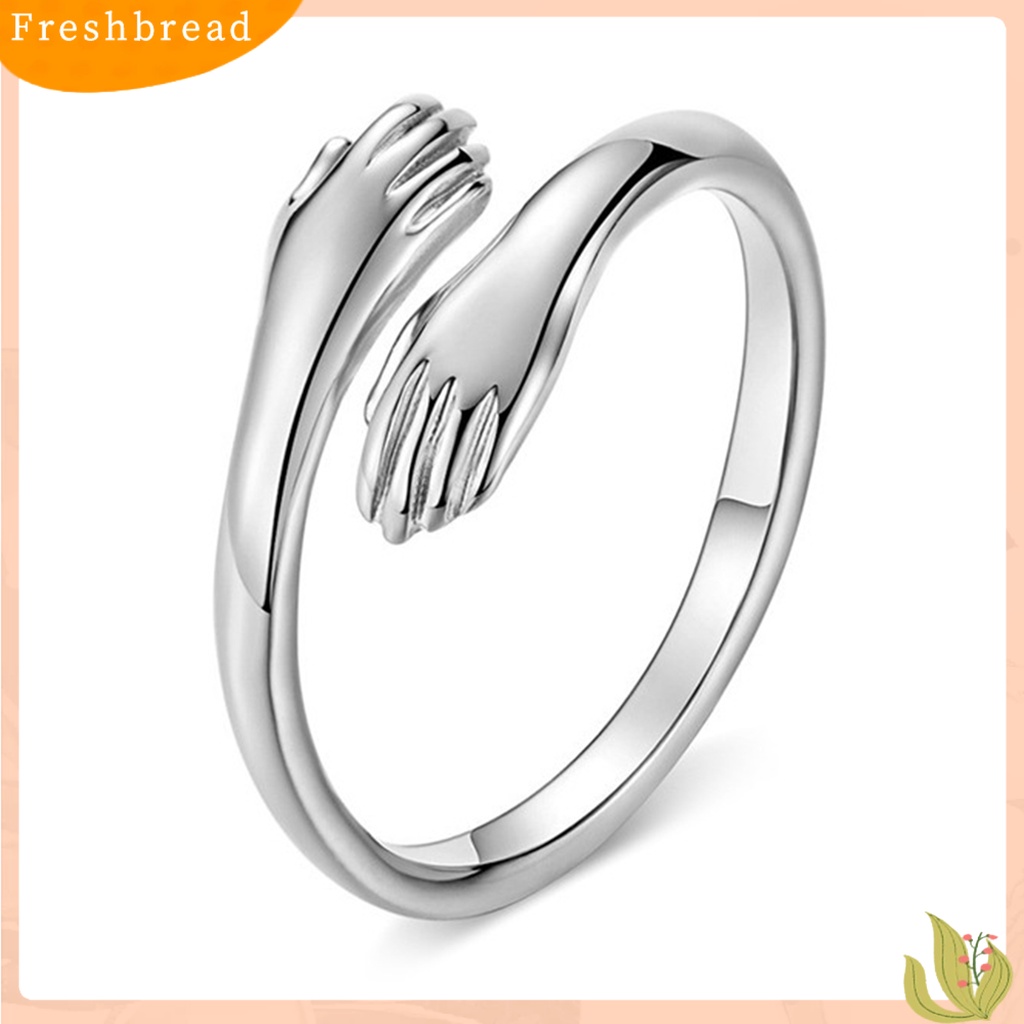 &lt; Freshbread &gt; Cincin Jari Wanita Kreatif Adjustable Hugging Hands Embrace Open Ring Jewelry Untuk Pesta