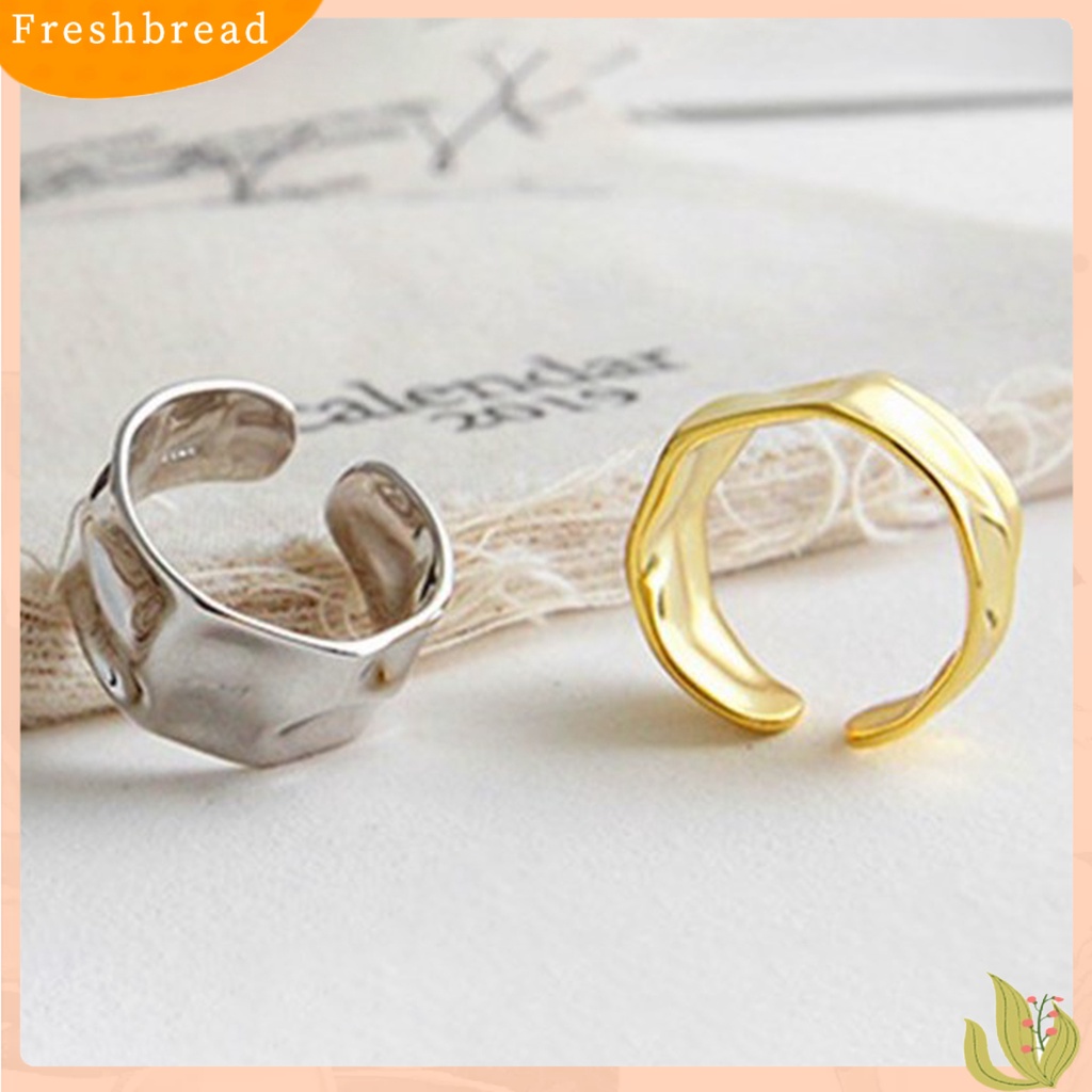 &lt; Freshbread &gt; Finger Band Adjustable Opening Personality Polishing Gaya Netral Dekorasi Warna Solid Wanita Tidak Teratur Bergelombang Terbuka Cincin Aksesoris Perhiasan