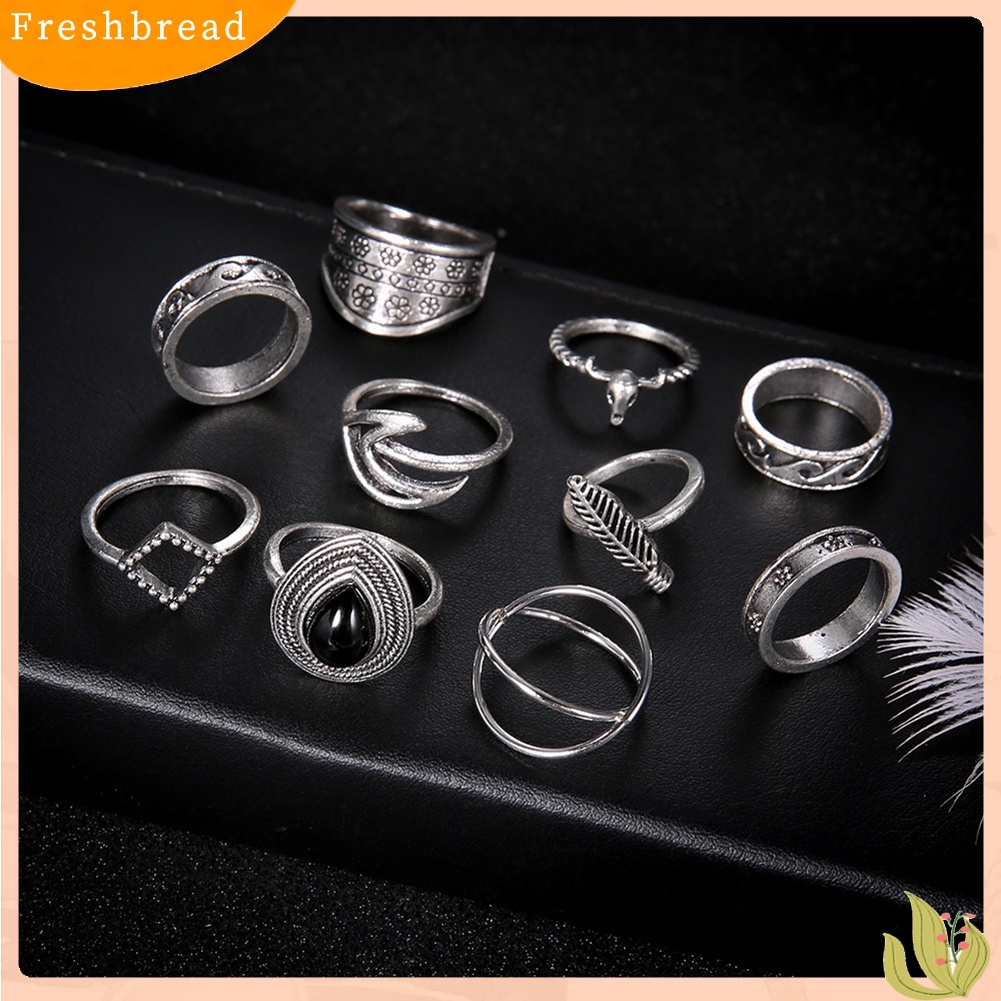 &lt; Freshbread &gt; 10 Pcs Wanita Totem Bulu Jari Midi Knuckle Rings Set Bohemian Perhiasan Hadiah