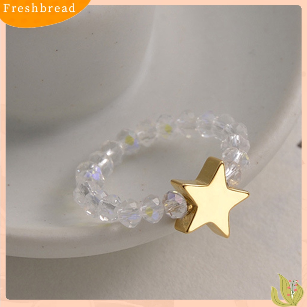 &lt; Freshbread &gt; Ladies Bead Ring Lucu Cinta Hati Bintang Cincin Dekorasi Elegan Perhiasan Aksesoris Fashion Putih Hitam Manik-Manik Jari Cincin Hadiah Anniversary