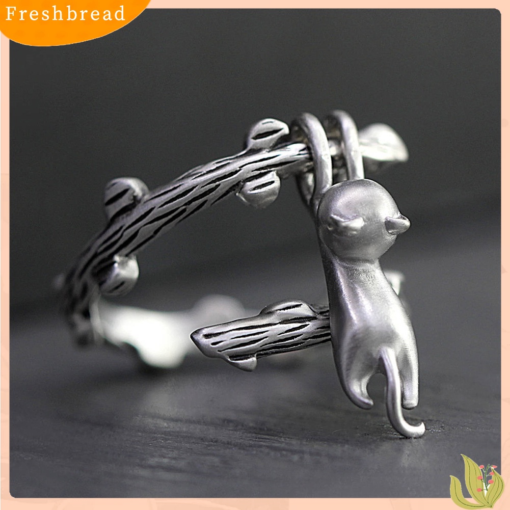 &lt; Freshbread &gt; Kreatif Lucu Kucing Pohon Cabang Logam Wanita Jari Dekorasi Cincin Terbuka Perhiasan Hadiah