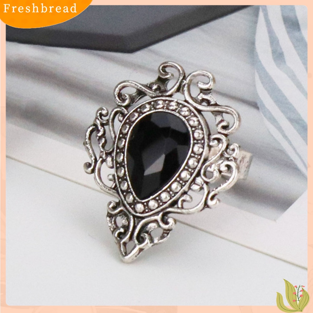 &lt; Freshbread &gt; Cincin Unisex Ukir Bentuk Hati Paduan Permata Imitasi Pembukaan Bohemia Cincin Perhiasan Aksesoris