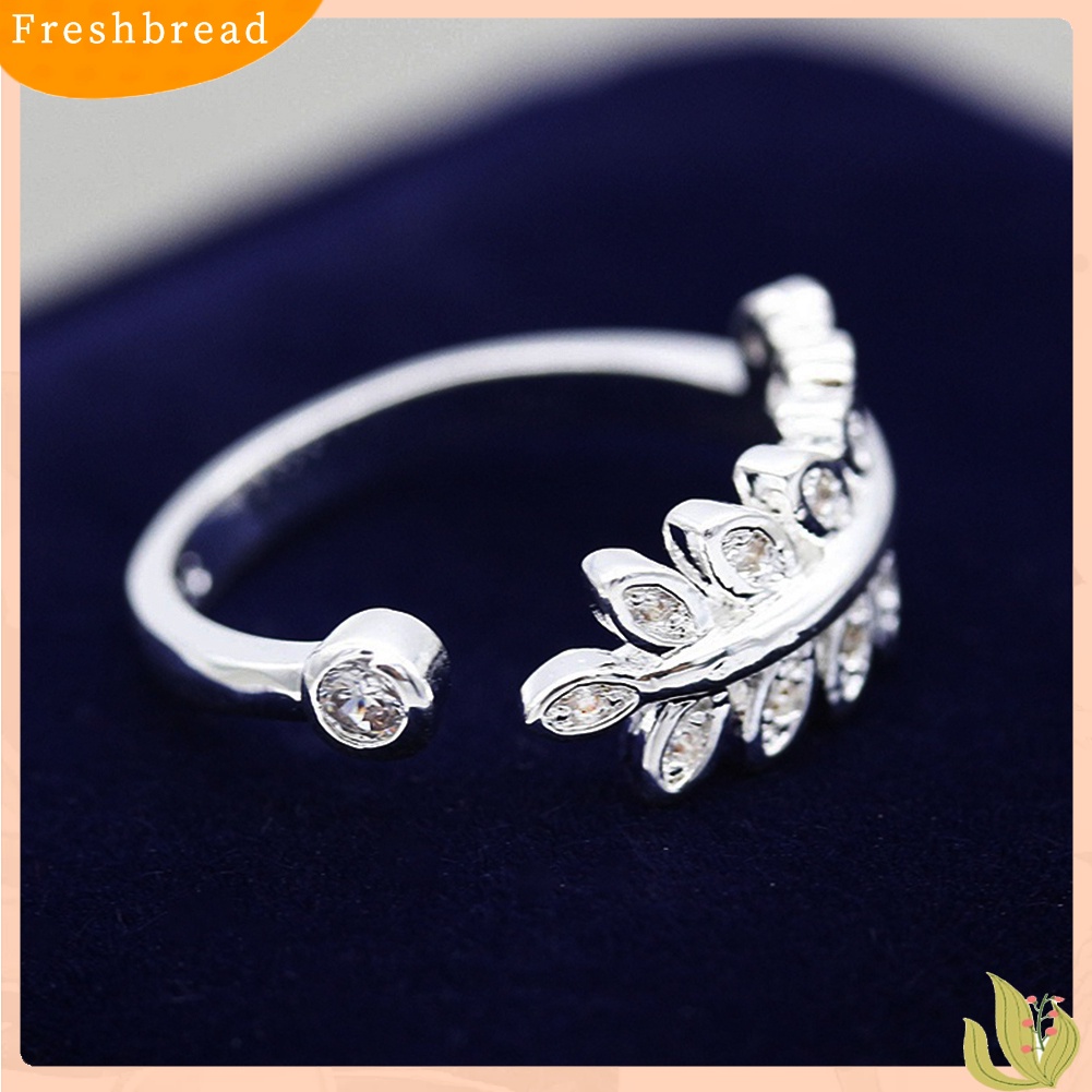 &lt; Freshbread &gt; Fashion Janji Olive Leaf Band Perhiasan Cincin Jari Telunjuk Terbuka Yang Dapat Disesuaikan