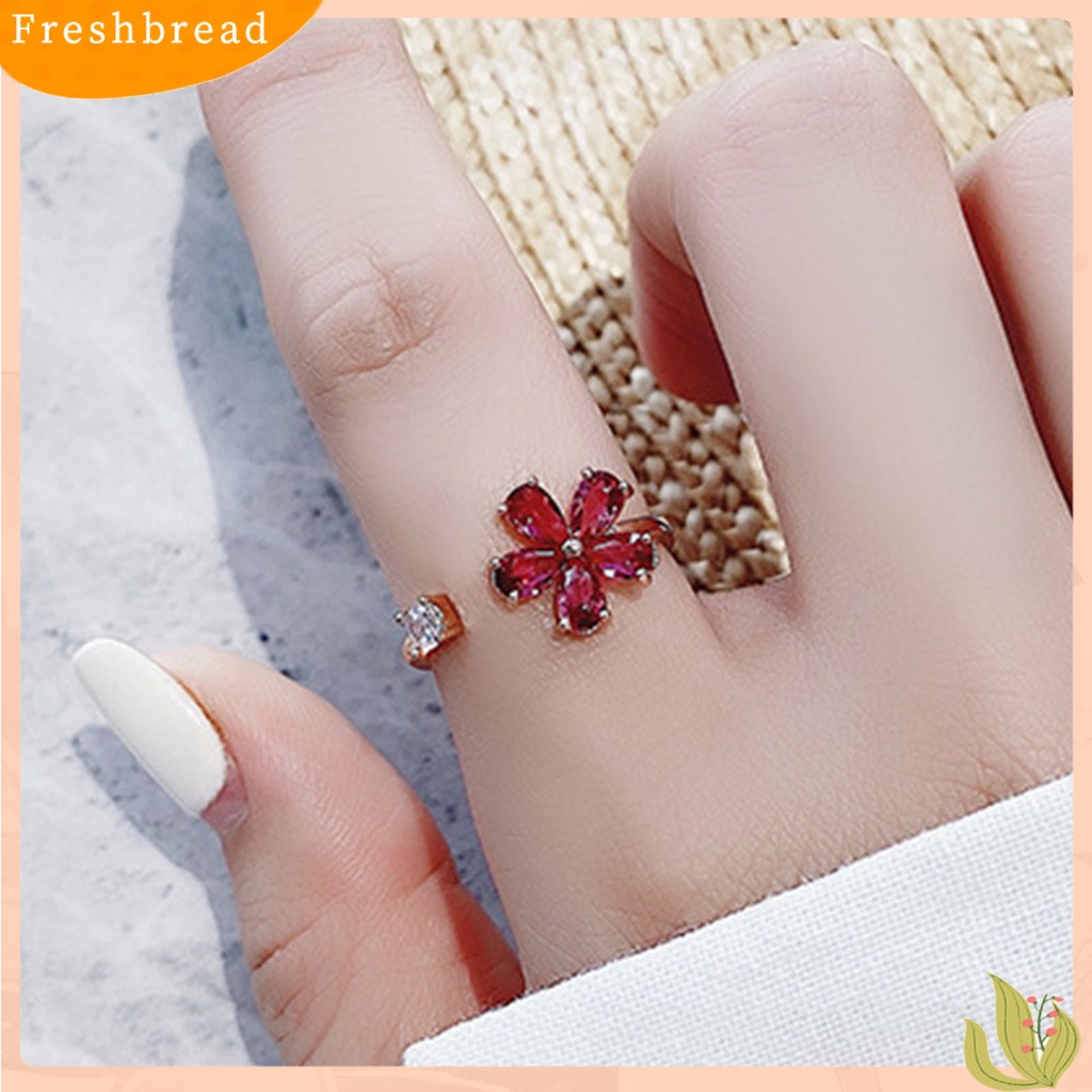 &lt; Freshbread &gt; Opening Adjustable Bright Luster Gadis Cincin Mewah Cubic Zirconia Bunga Cincin Perhiasan Aksesoris